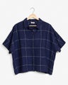Pellavapaita Sonja navy grid