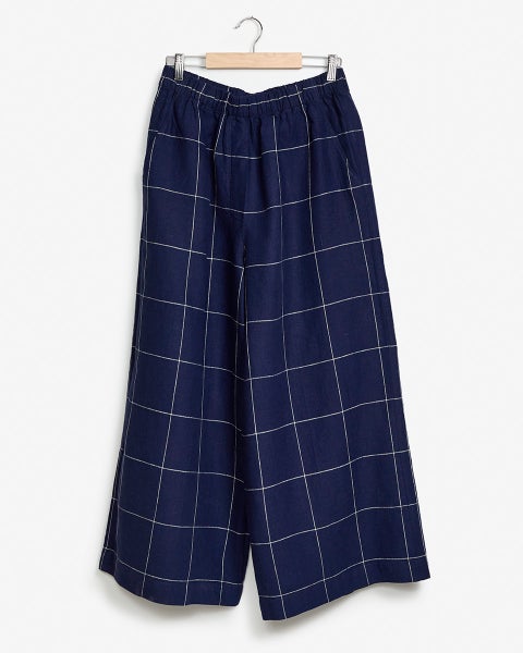 Culottes pellavahousut navy grid