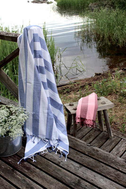 Hamam-pyyhe Sandham - vaalensininen raita
